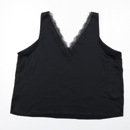 Marks and Spencer Womens Black Polyester Basic Tank Size 24 V-Neck - Lace Neckline
