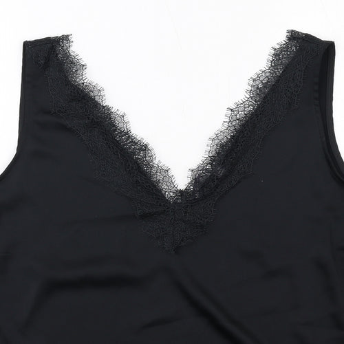 Marks and Spencer Womens Black Polyester Basic Tank Size 24 V-Neck - Lace Neckline