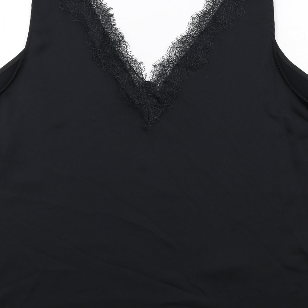 Marks and Spencer Womens Black Polyester Basic Tank Size 24 V-Neck - Lace Neckline