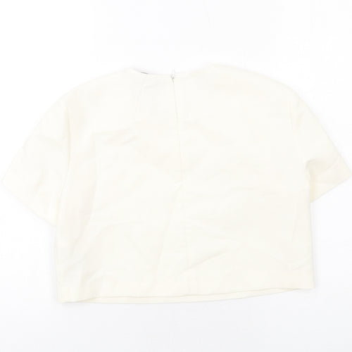Zara Womens Ivory Polyester Cropped T-Shirt Size M Round Neck
