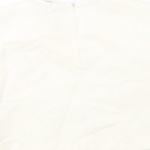 Zara Womens Ivory Polyester Cropped T-Shirt Size M Round Neck