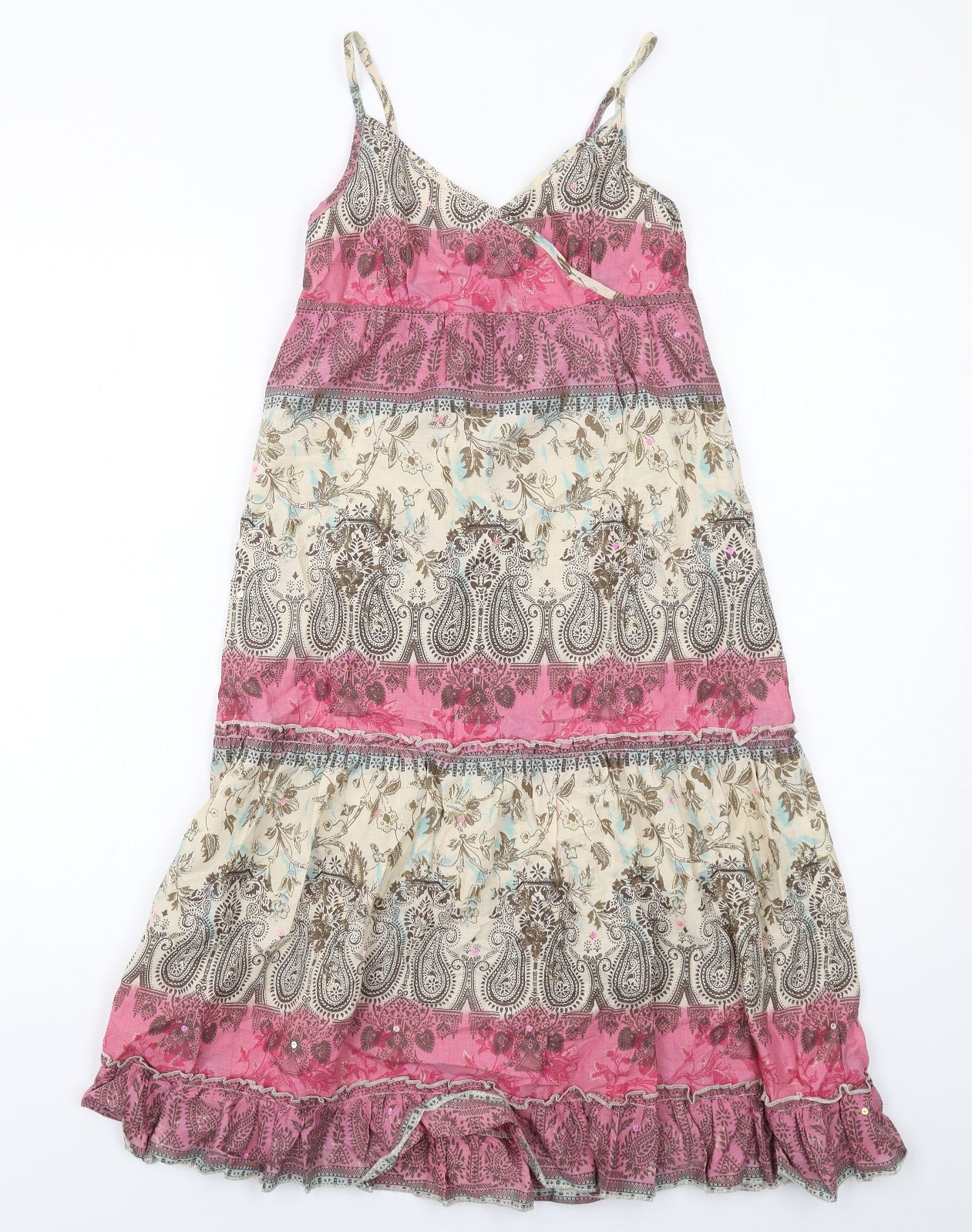 NEXT Girls Multicoloured Geometric Cotton A-Line Size 8 Years V-Neck Pullover