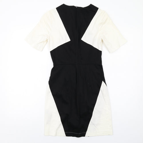 ASOS Womens Black Colourblock Cotton Shift Size 6 Round Neck Zip