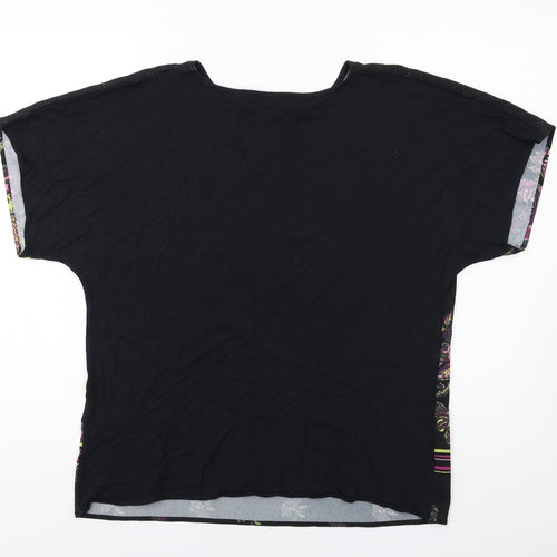 Per Una Womens Black Floral Polyester Basic T-Shirt Size 14 Round Neck