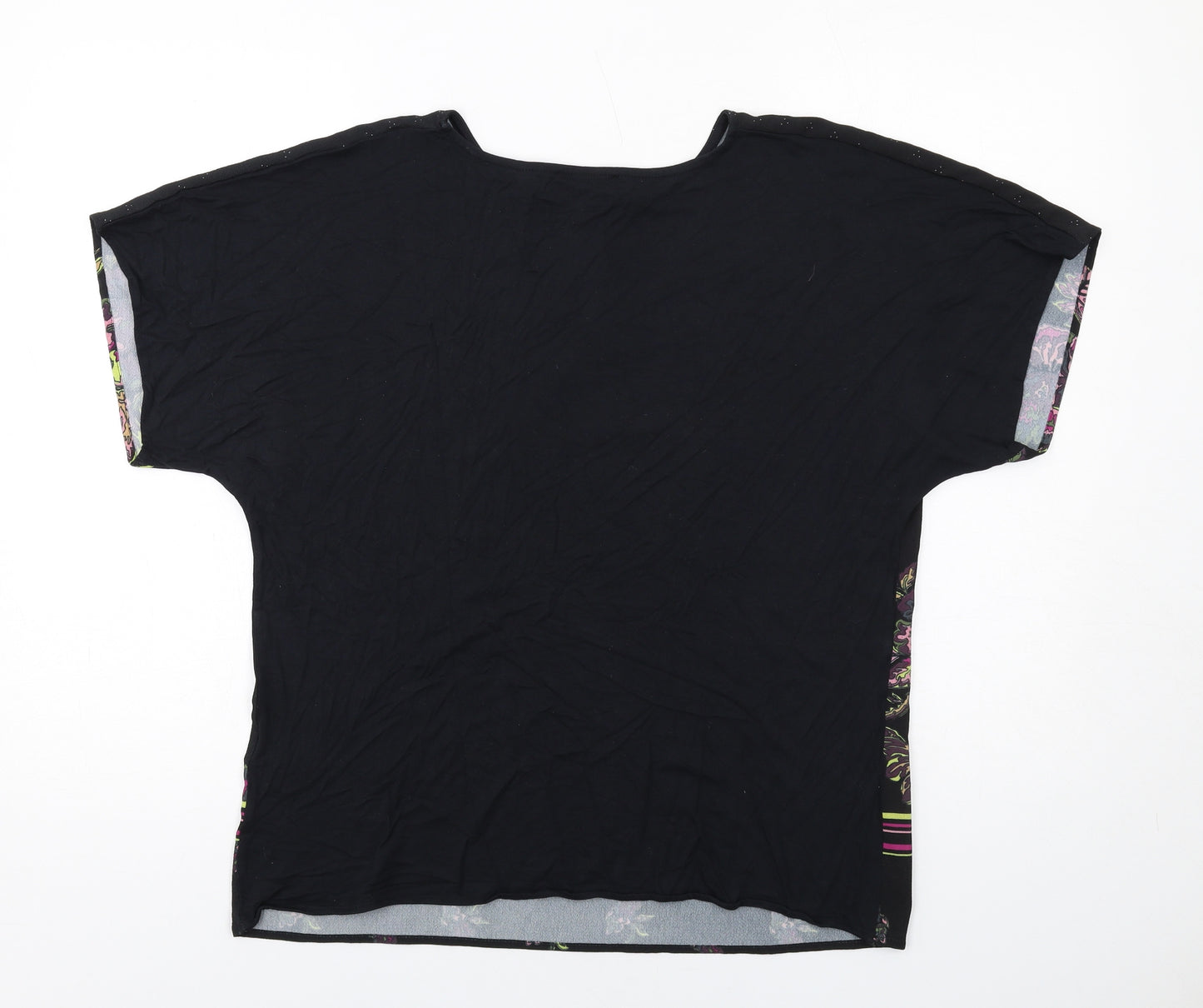 Per Una Womens Black Floral Polyester Basic T-Shirt Size 14 Round Neck