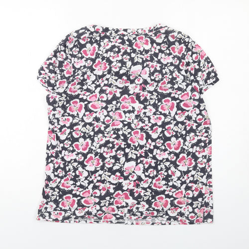 Bonmarché Womens Black Floral Polyester Basic T-Shirt Size 12 Round Neck
