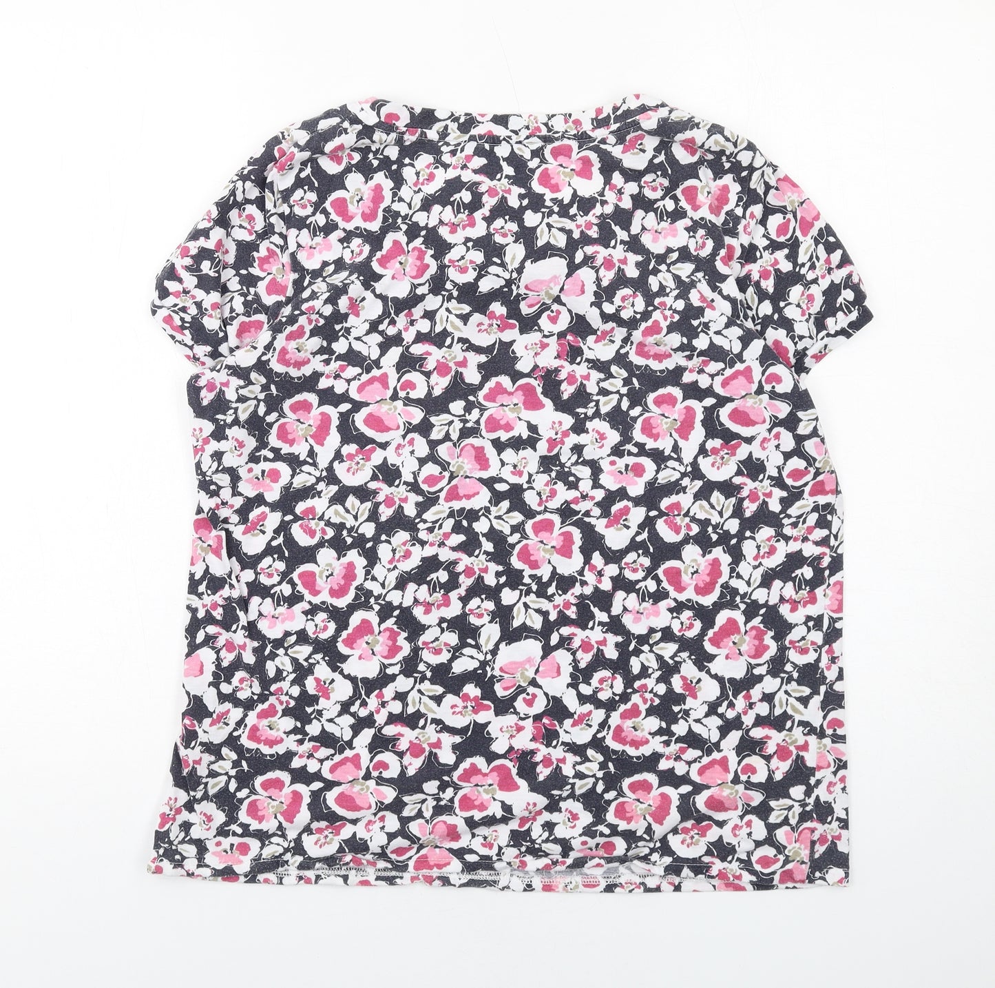 Bonmarché Womens Black Floral Polyester Basic T-Shirt Size 12 Round Neck