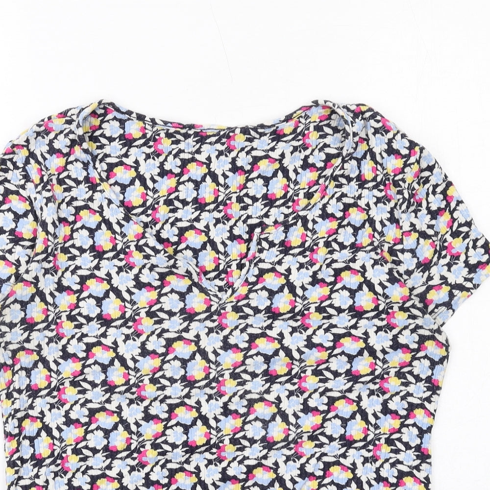 Marks and Spencer Womens Multicoloured Floral Viscose Basic T-Shirt Size 14 V-Neck