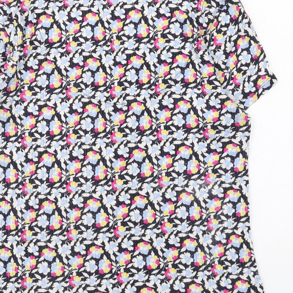 Marks and Spencer Womens Multicoloured Floral Viscose Basic T-Shirt Size 14 V-Neck