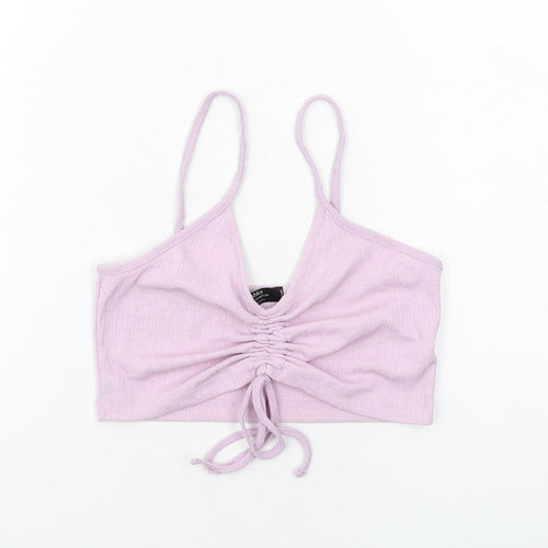 Bershka Womens Purple Polyester Cropped Tank Size M V-Neck
