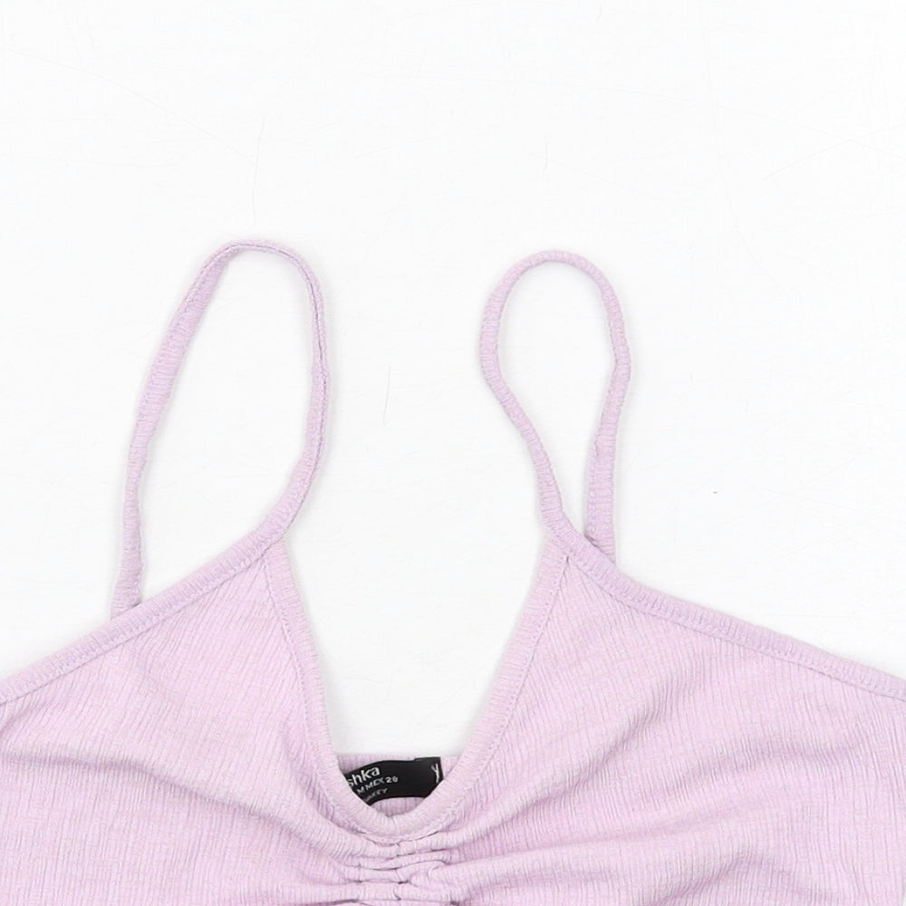 Bershka Womens Purple Polyester Cropped Tank Size M V-Neck