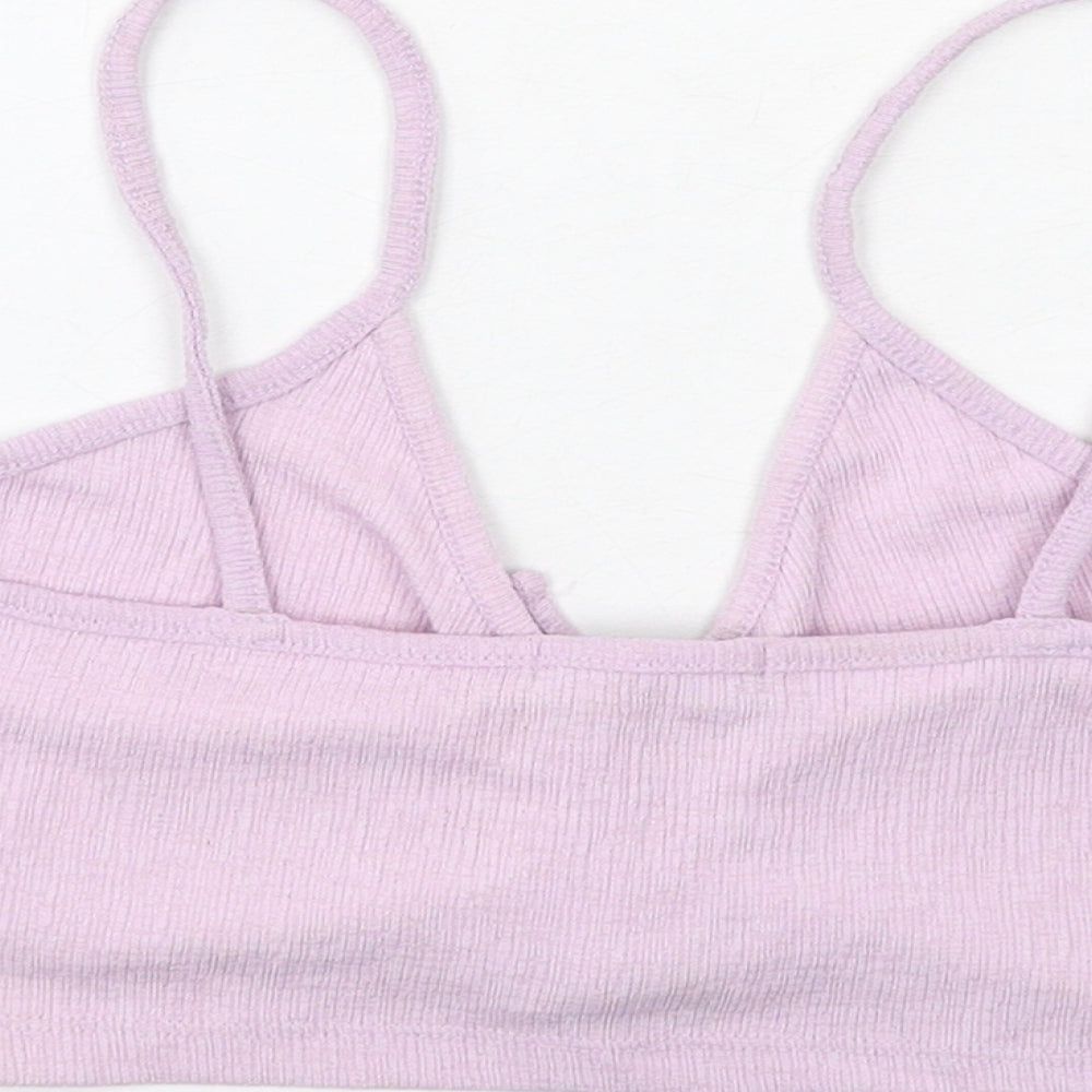 Bershka Womens Purple Polyester Cropped Tank Size M V-Neck