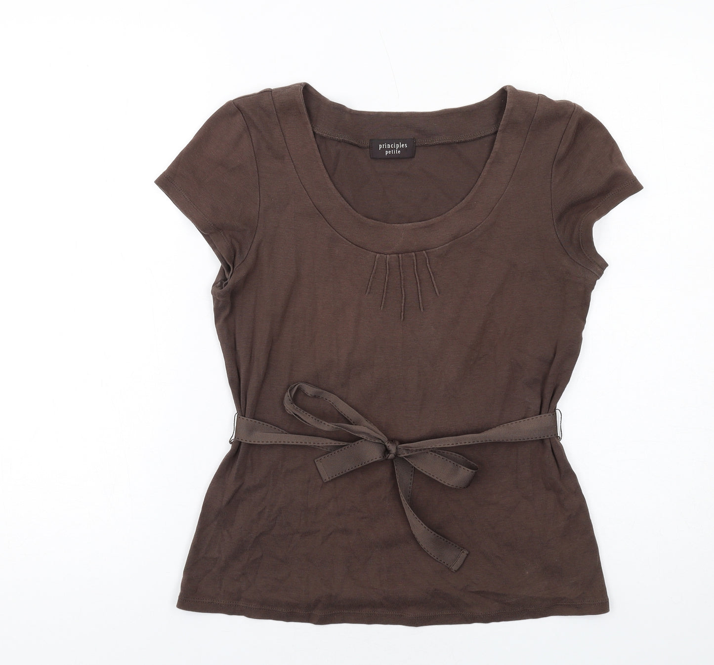 Principles Womens Brown Cotton Basic T-Shirt Size 12 Scoop Neck