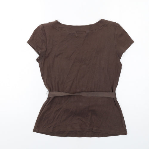 Principles Womens Brown Cotton Basic T-Shirt Size 12 Scoop Neck