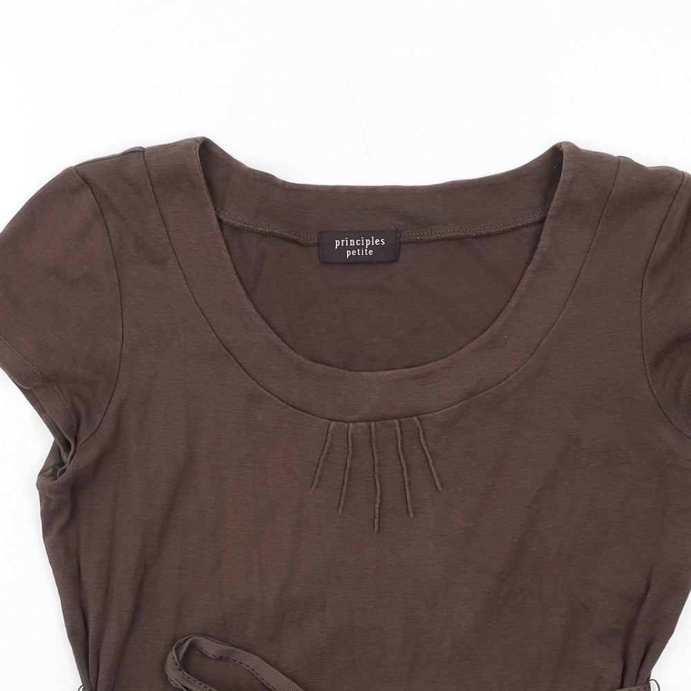 Principles Womens Brown Cotton Basic T-Shirt Size 12 Scoop Neck