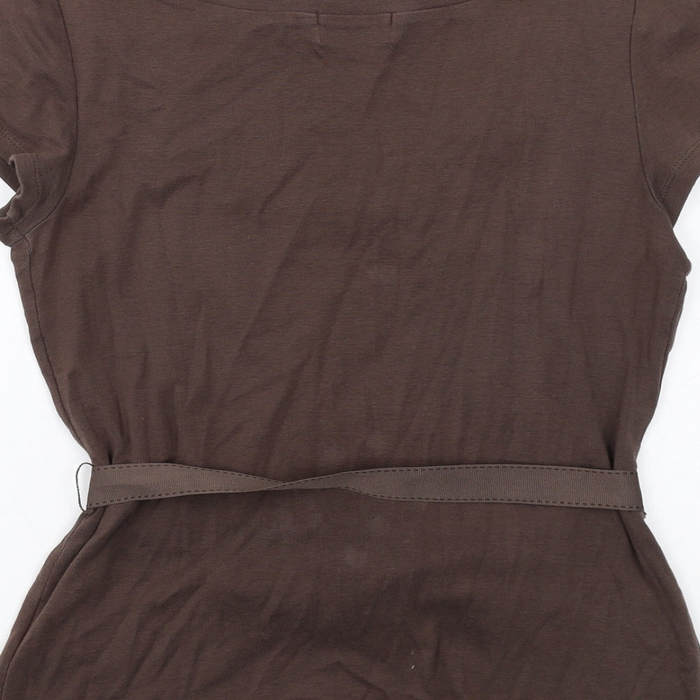 Principles Womens Brown Cotton Basic T-Shirt Size 12 Scoop Neck