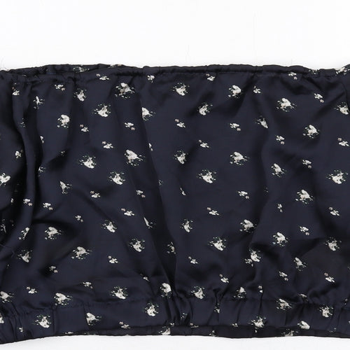 Missguided Womens Blue Floral Polyester Basic Blouse Size 10 Off the Shoulder