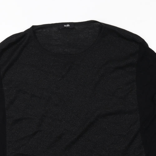 Wallis Womens Black Acrylic Basic T-Shirt Size L Round Neck