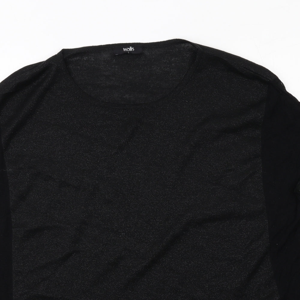 Wallis Womens Black Acrylic Basic T-Shirt Size L Round Neck