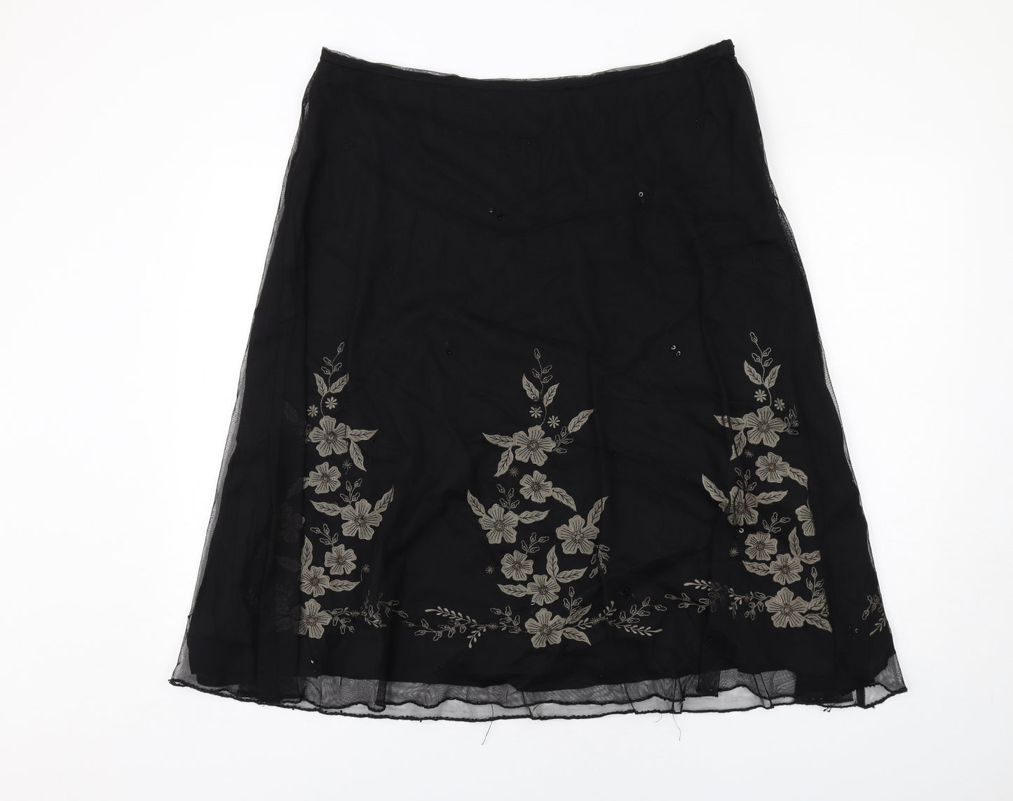 Wallis Womens Black Floral Polyester Swing Skirt Size 16 Zip