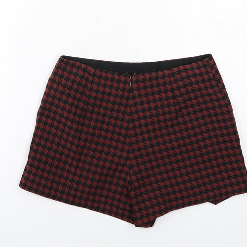 Topshop Womens Red Geometric Polyester Skort Size 6 Zip - Houndstooth pattern
