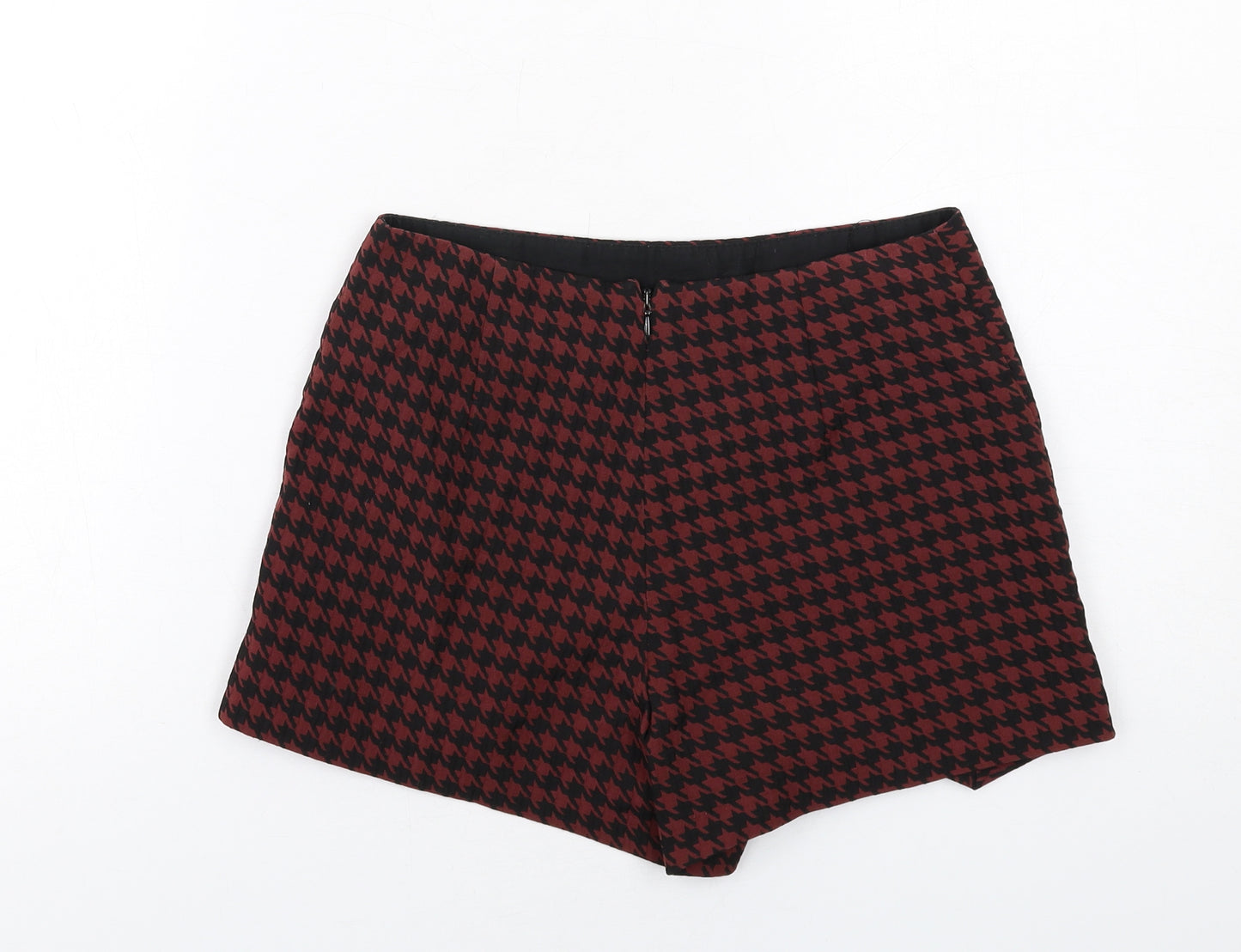 Topshop Womens Red Geometric Polyester Skort Size 6 Zip - Houndstooth pattern