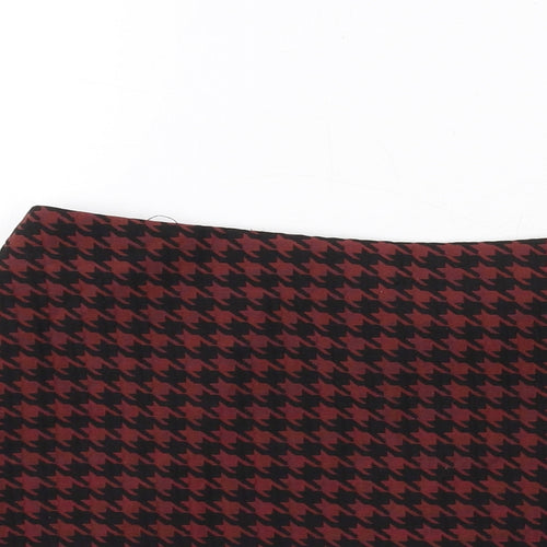 Topshop Womens Red Geometric Polyester Skort Size 6 Zip - Houndstooth pattern