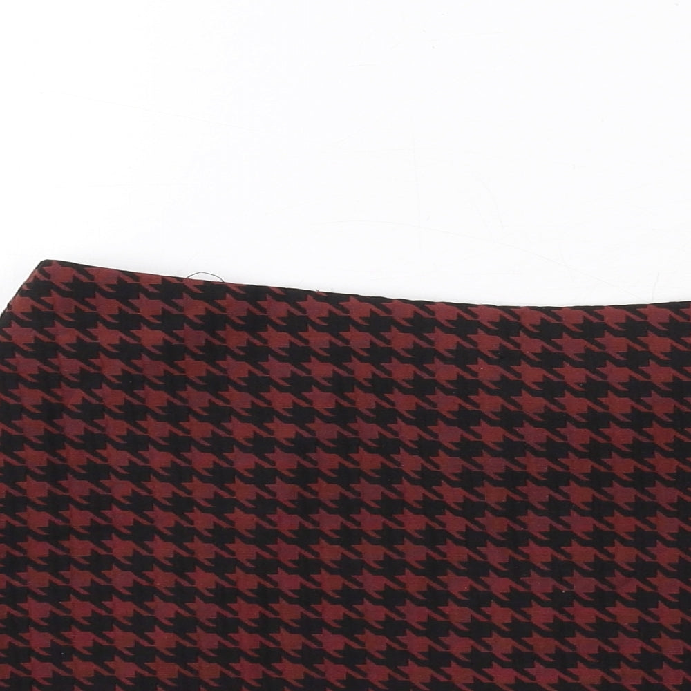 Topshop Womens Red Geometric Polyester Skort Size 6 Zip - Houndstooth pattern