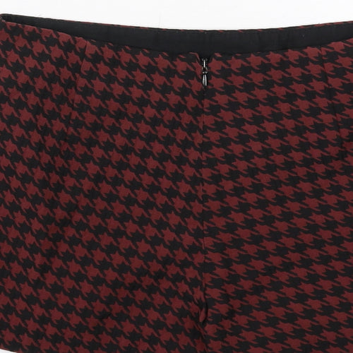 Topshop Womens Red Geometric Polyester Skort Size 6 Zip - Houndstooth pattern