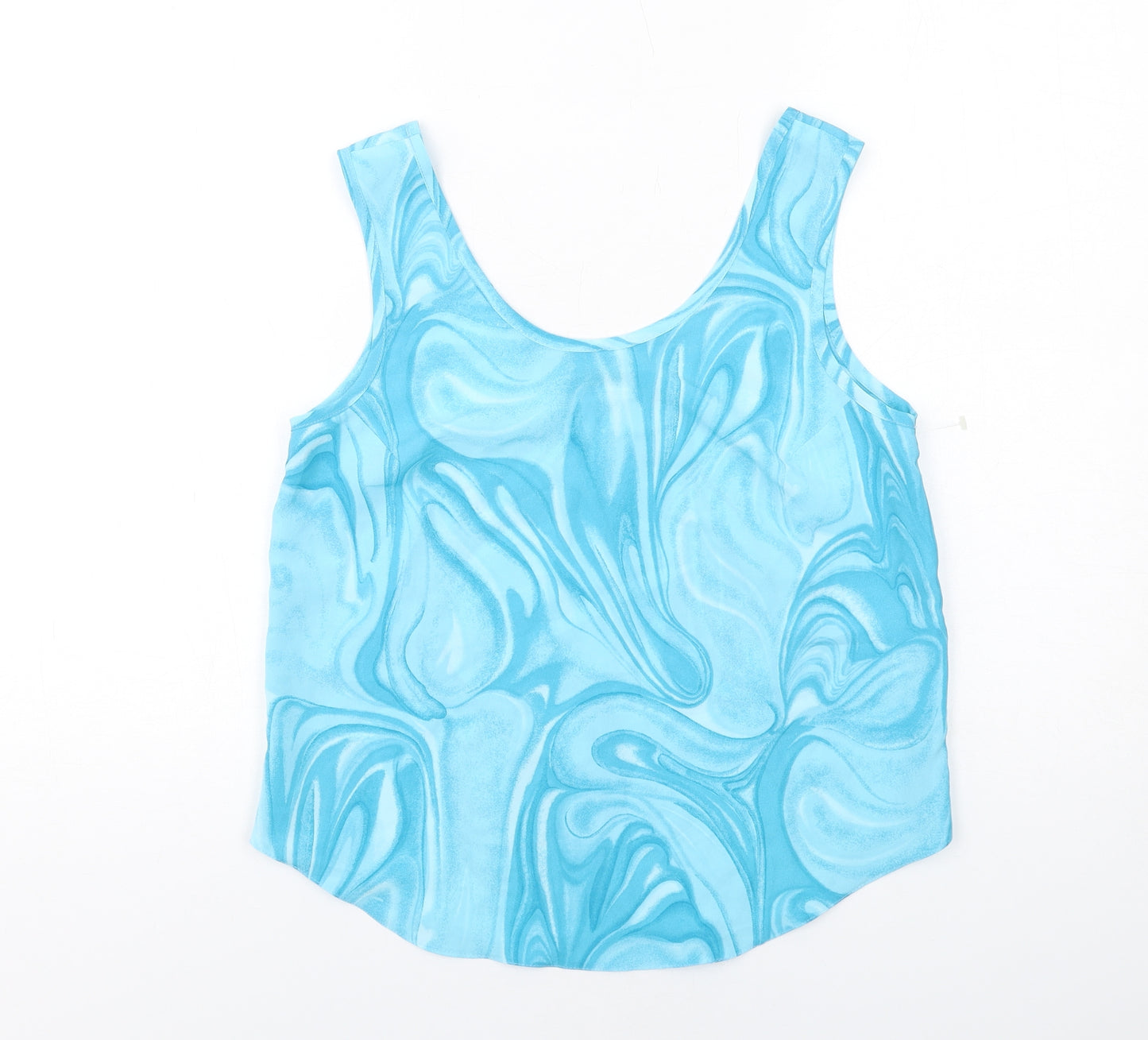 Roman Womens Blue Geometric Polyester Camisole Tank Size 10 Round Neck