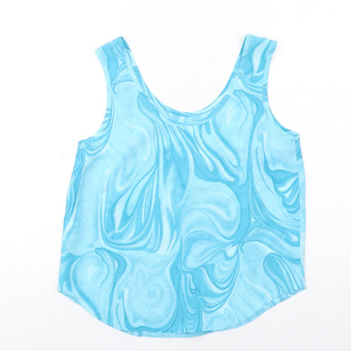 Roman Womens Blue Geometric Polyester Camisole Tank Size 10 Round Neck