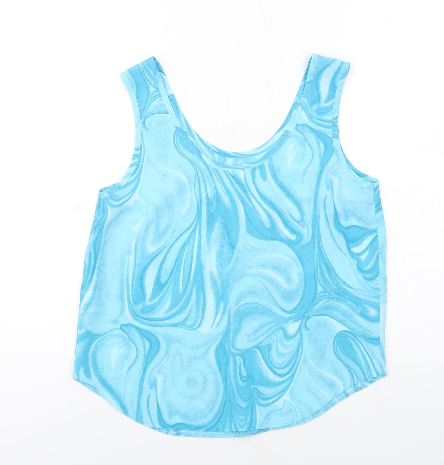 Roman Womens Blue Geometric Polyester Camisole Tank Size 10 Round Neck