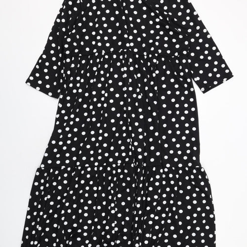 Simply Be Womens Black Polka Dot Polyester A-Line Size 22 Round Neck Pullover