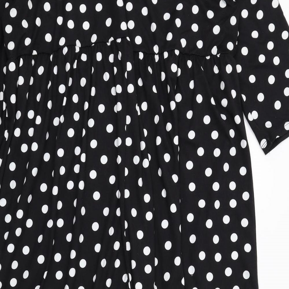 Simply Be Womens Black Polka Dot Polyester A-Line Size 22 Round Neck Pullover