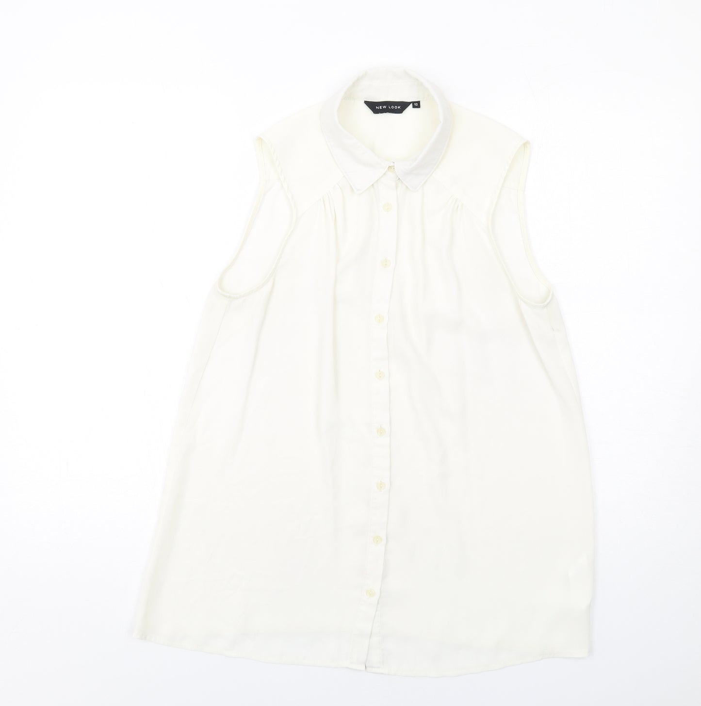 New Look Womens Ivory Polyester Basic Button-Up Size 12 Collared
