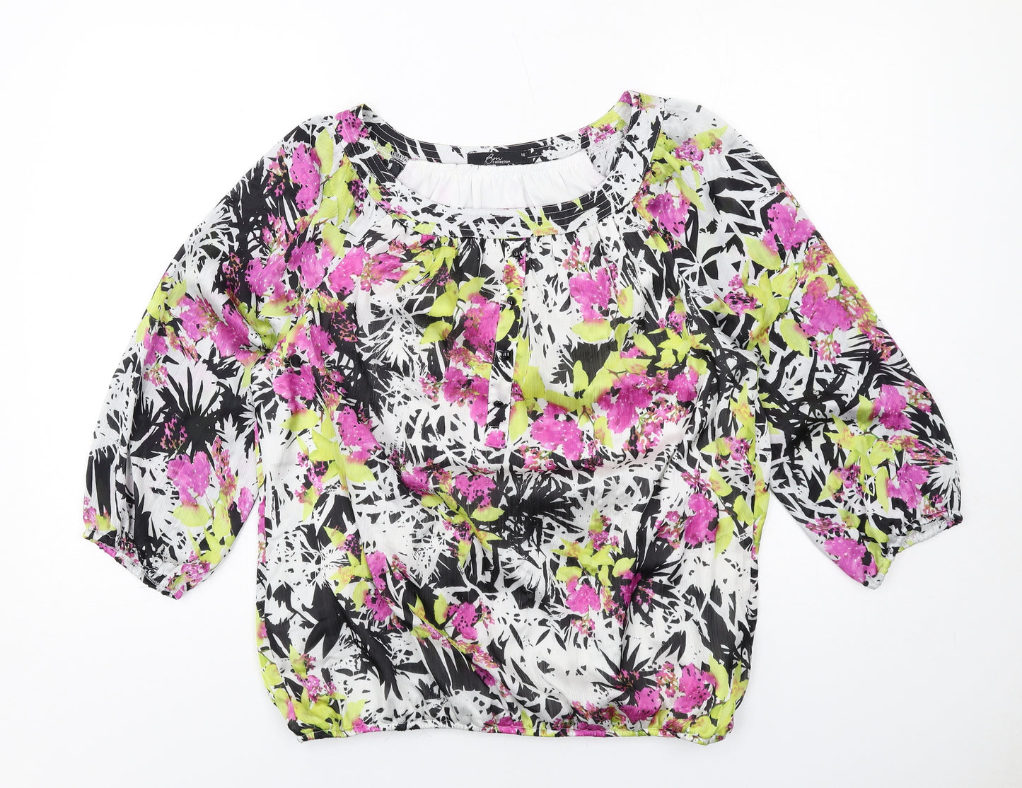 Bonmarché Womens Multicoloured Floral Polyester Basic Blouse Size 16 Boat Neck