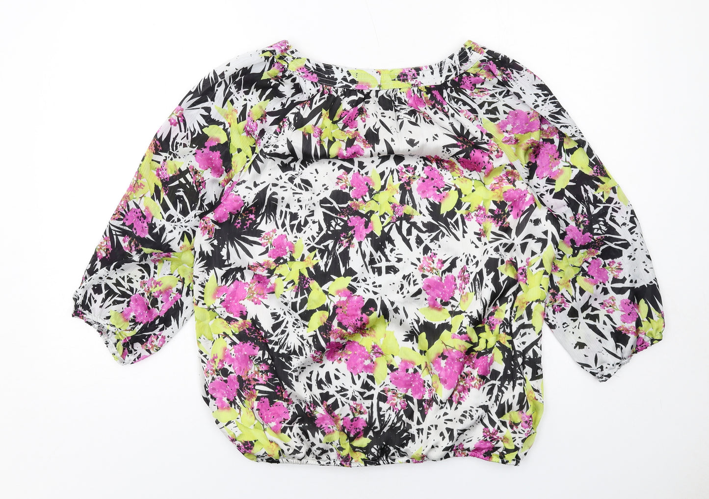 Bonmarché Womens Multicoloured Floral Polyester Basic Blouse Size 16 Boat Neck