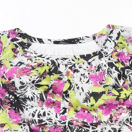 Bonmarché Womens Multicoloured Floral Polyester Basic Blouse Size 16 Boat Neck