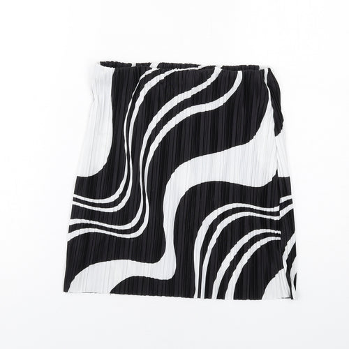 PRETTYLITTLETHING Womens Black Geometric Polyester Pleated Skirt Size 16