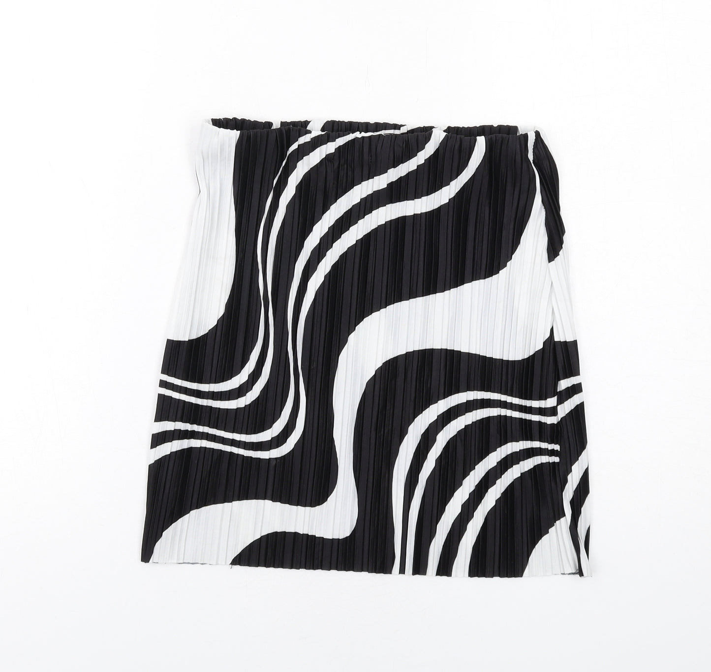 PRETTYLITTLETHING Womens Black Geometric Polyester Pleated Skirt Size 16