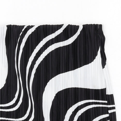 PRETTYLITTLETHING Womens Black Geometric Polyester Pleated Skirt Size 16