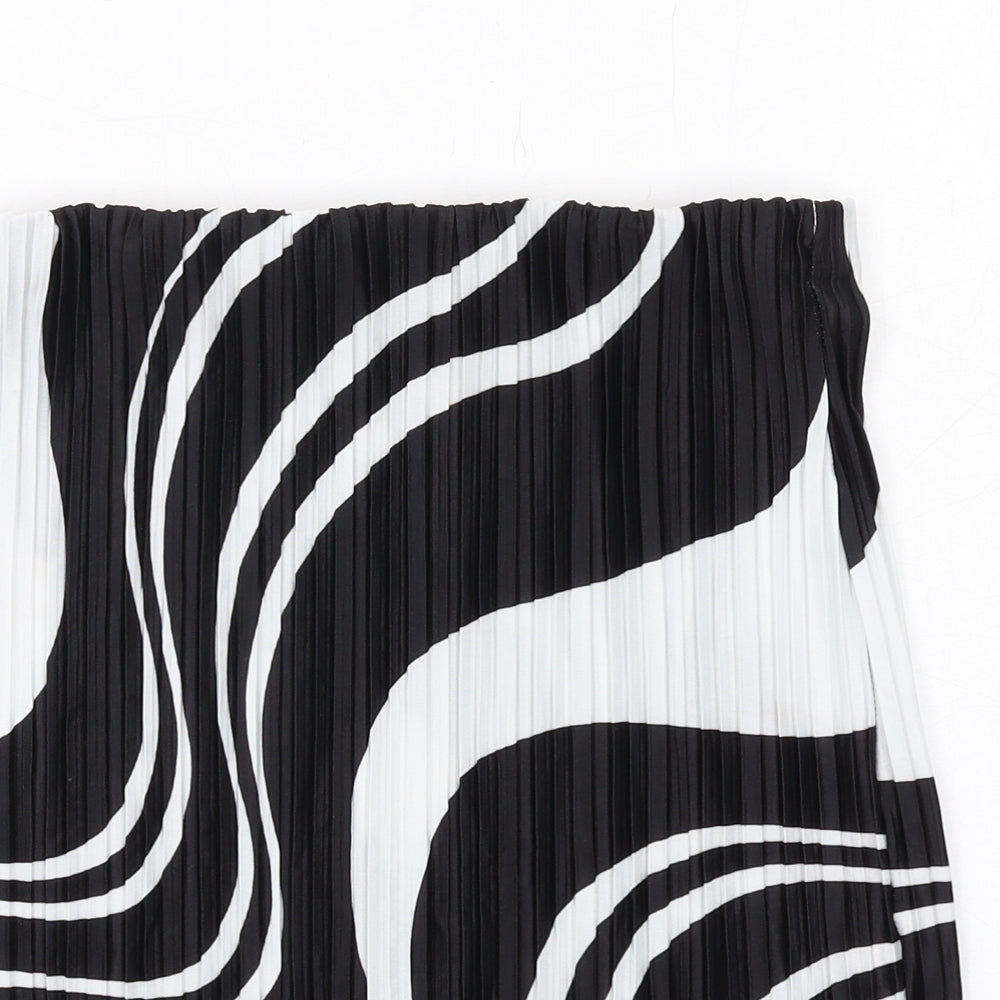 PRETTYLITTLETHING Womens Black Geometric Polyester Pleated Skirt Size 16