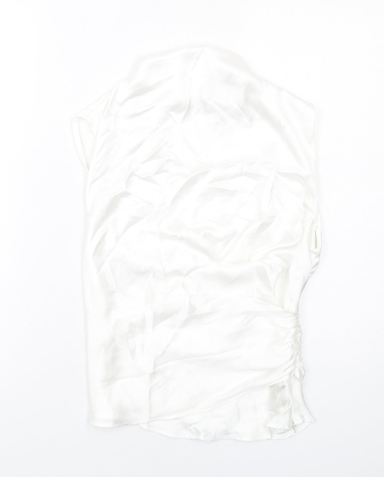 Zara Womens White Polyester Basic Blouse Size S Mock Neck - Ruched Detail