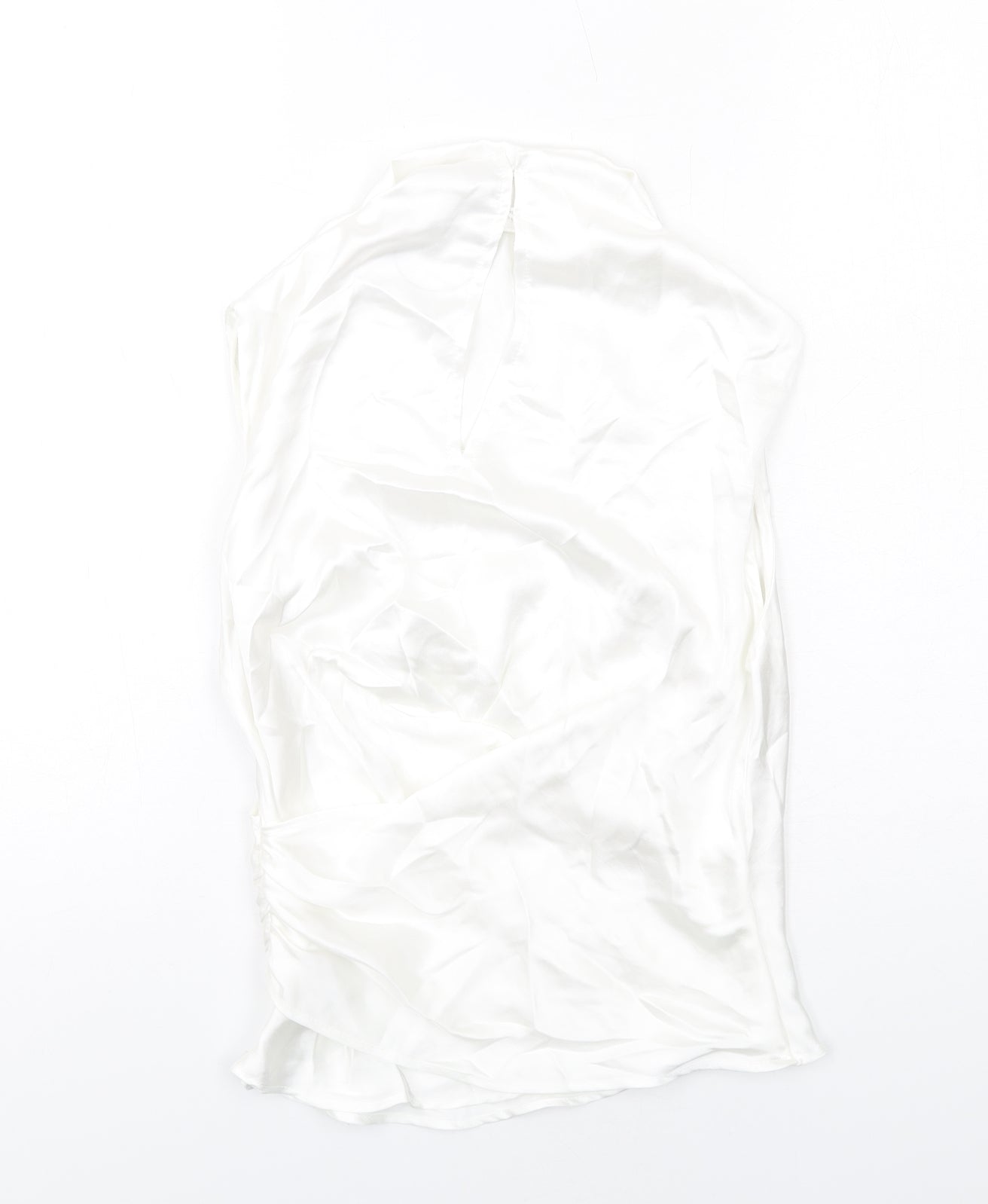 Zara Womens White Polyester Basic Blouse Size S Mock Neck - Ruched Detail