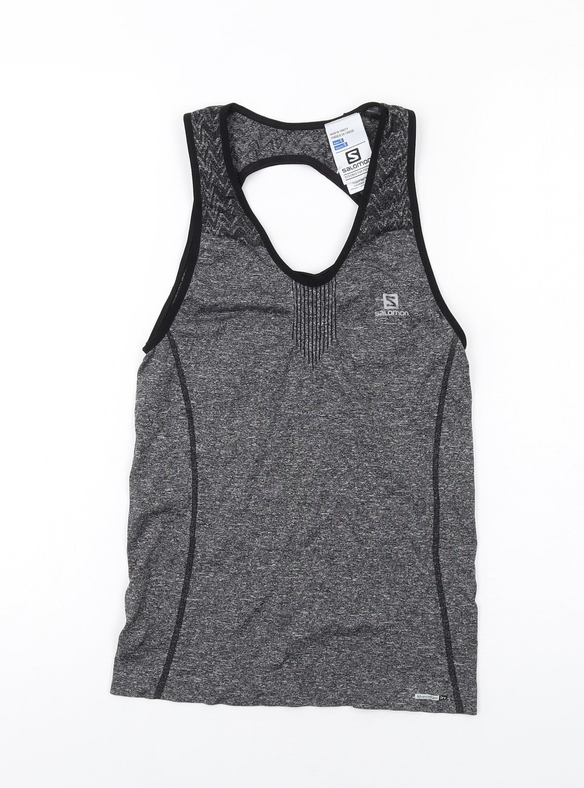 Salomon Womens Grey Geometric Polyester Basic Tank Size S Scoop Neck Pullover