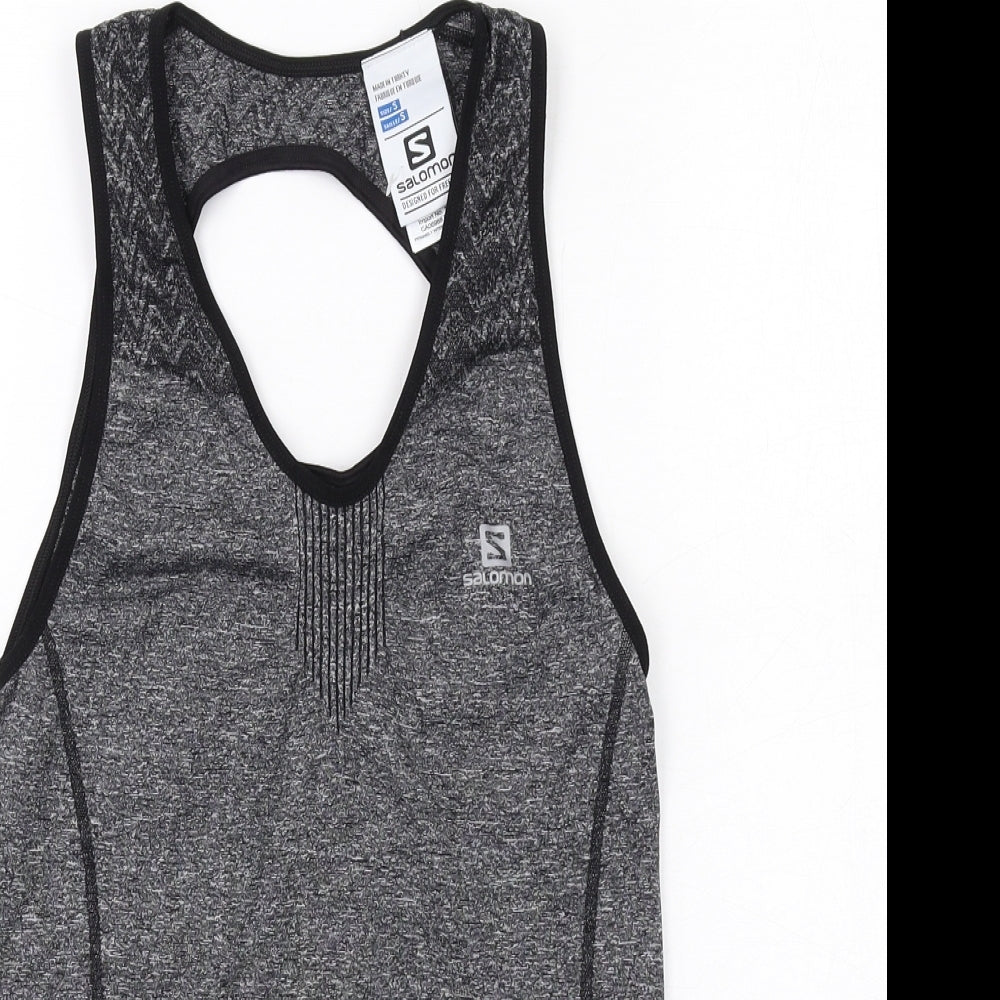 Salomon Womens Grey Geometric Polyester Basic Tank Size S Scoop Neck Pullover