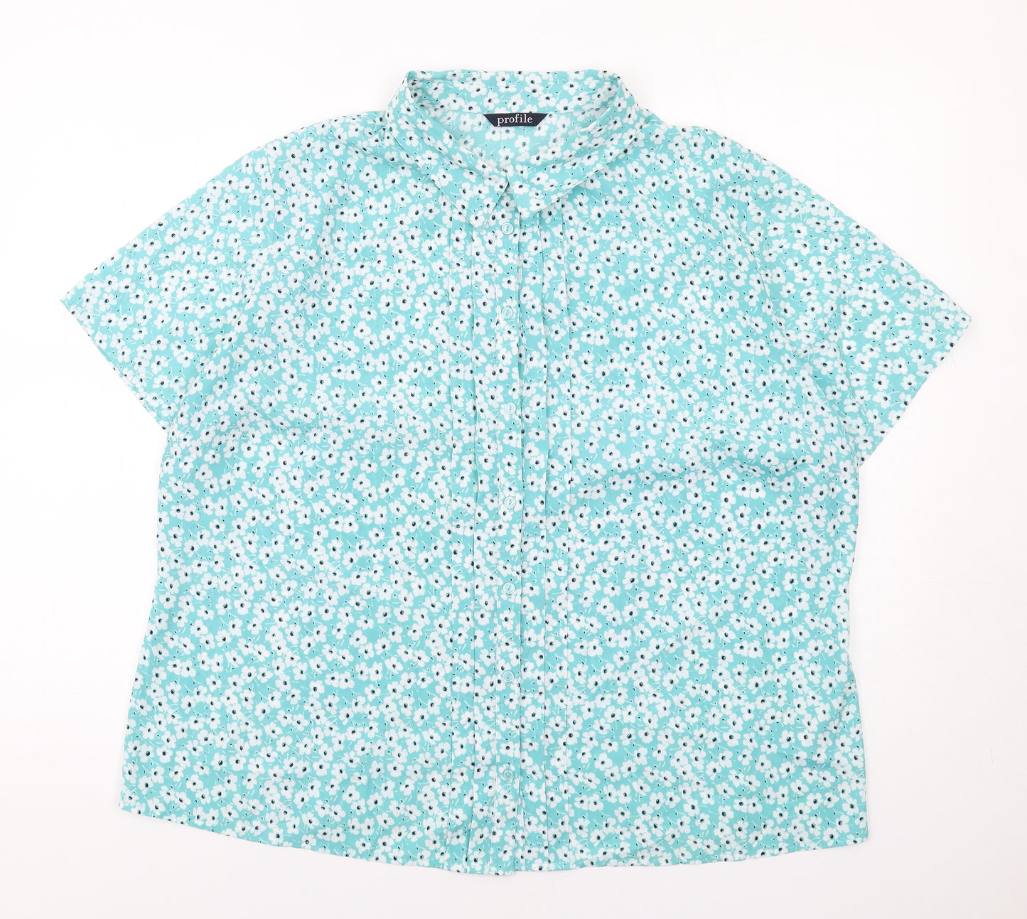 Profile Womens Green Floral Polyester Basic Button-Up Size 22 Collared