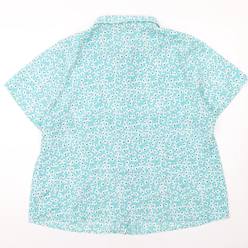Profile Womens Green Floral Polyester Basic Button-Up Size 22 Collared