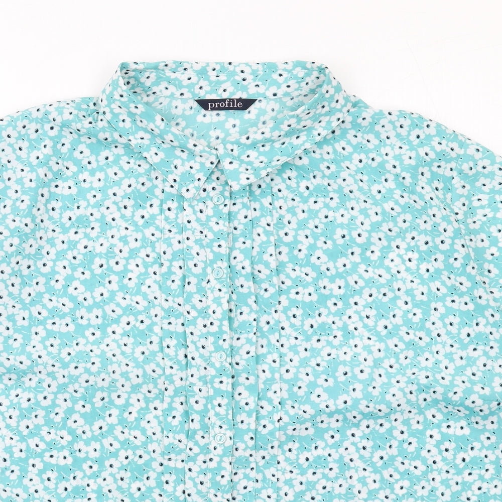 Profile Womens Green Floral Polyester Basic Button-Up Size 22 Collared