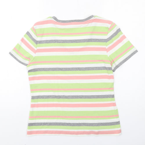 Bonmarché Womens Multicoloured Striped Polyester Basic T-Shirt Size M V-Neck